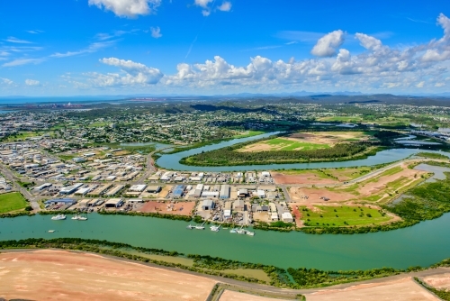 Aerial view of Gladstone with Auckland Creek - Australian Stock Image