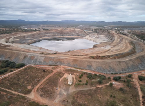 Aerial view of goldmine tailings dam. - Australian Stock Image