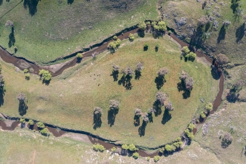 Aerial view of horseshoe bend in river - Australian Stock Image