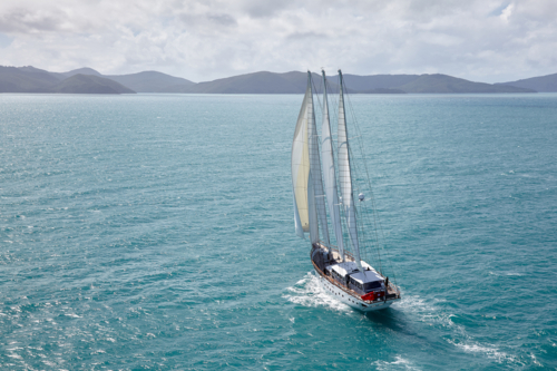 Aerial view of large sailing yacht. - Australian Stock Image