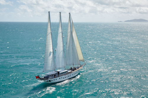 Aerial view of large sailing yacht - Australian Stock Image