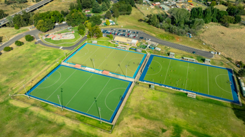 Aerial View of Multi-Field Hockey Complex on a Sunny Day - Australian Stock Image