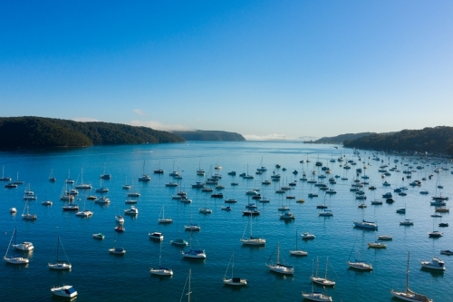 aerial view of Pittwater, Clareville area looking north to the Central Coast - Australian Stock Image