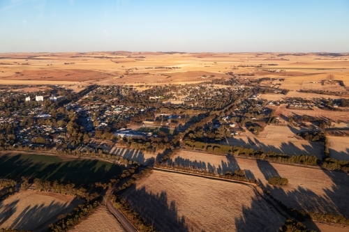 aerial view of small country town in summer landscape - Australian Stock Image