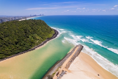 Aerial view of Tallebudgera Creek in the Gold Coast, Australia - Australian Stock Image