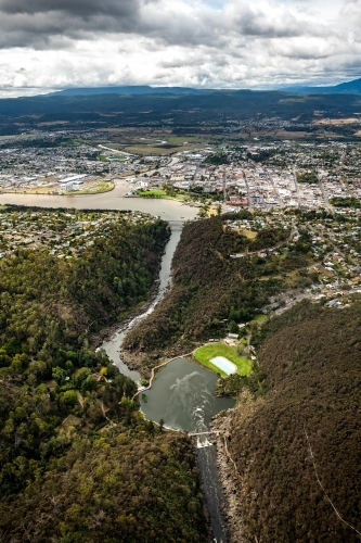 Aerial view of the Cataract Gorge Reserve - Australian Stock Image