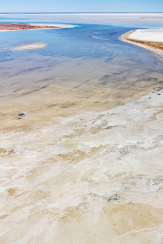 aerial view of water in Lake Eyre - Kati Thanda - Australian Stock Image