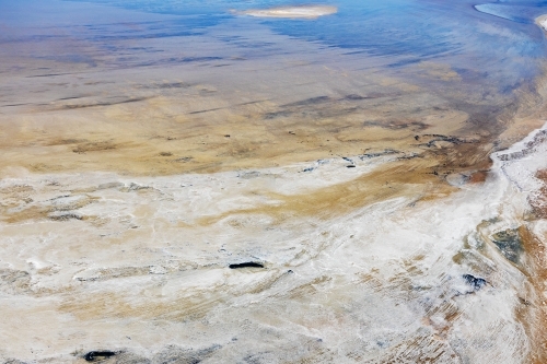 aerial view of water in Lake Eyre - Kati Thanda - Australian Stock Image