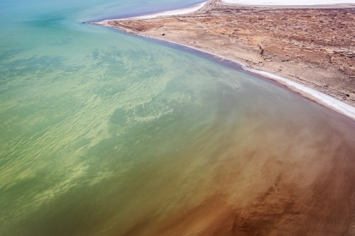 aerial view of water in Lake Eyre - Kati Thanda - Australian Stock Image