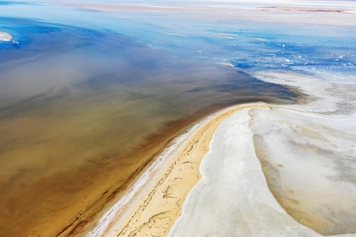 aerial view of water in Lake Eyre - Kati Thanda - Australian Stock Image