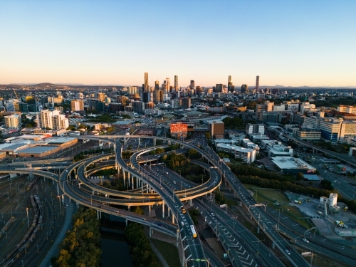 Aerial views of the Inner City Bypass and city of Brisbane