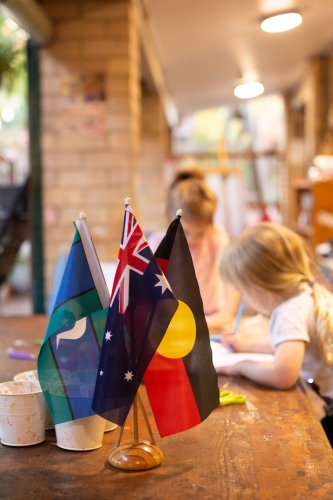 Australian, Aboriginal and Torres Strait Islander flags at a pre-school