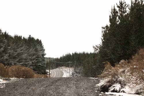 Australian country roads during snowy winter season at Shooters Hill, NSW Australia - Australian Stock Image