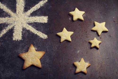 Australian flag created with biscuits and flour - Australian Stock Image