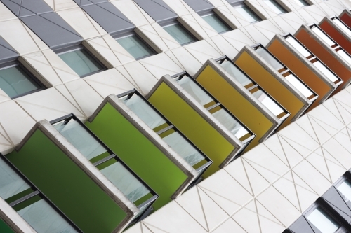 balcony ledges on city building - Australian Stock Image