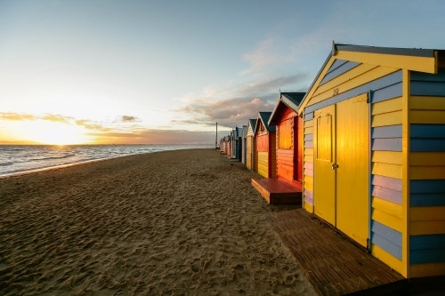 Bathing boxes at a city beach - Australian Stock Image