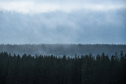 Blue landscape in low clouds - Australian Stock Image