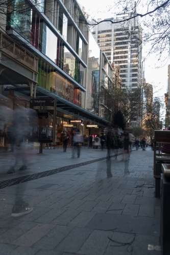 Blurred shoppers walking along Pitt Street Mall, Sydney - Australian Stock Image