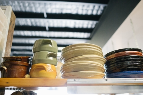 Bowls and plates in stacks - Australian Stock Image