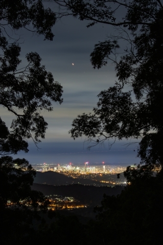 Brisbane city at night viewed from Camp Mountain - Australian Stock Image