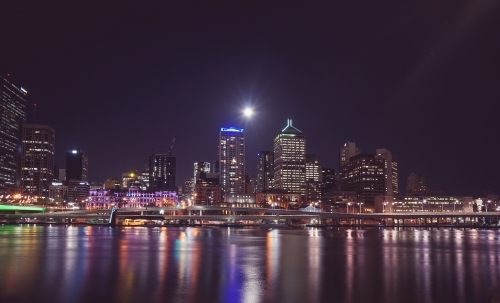 Brisbane skyline at night long exposure - Australian Stock Image