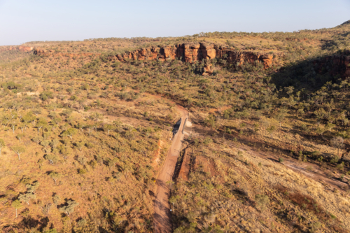 Buchanan Highway from the air with rocky outcrop - Australian Stock Image