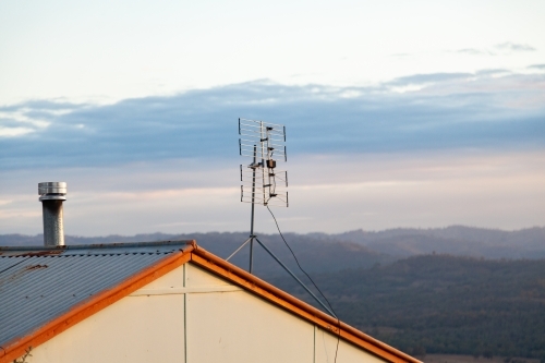 Cabin accommodation in hills at dawn - Australian Stock Image