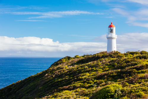 Cape Schanck Lighthouse Reserve on a cool clear winter's morning on the Mornington Peninsula - Australian Stock Image