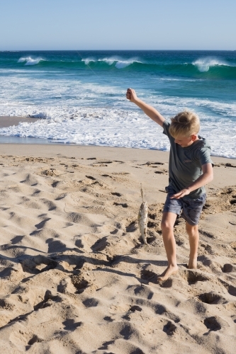 Catching the Salmon on South Australian Beach - Australian Stock Image