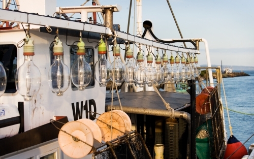 Close up of fishing boat lights and equipment - Australian Stock Image