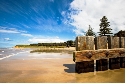 Close up of groyne at regional beach - Australian Stock Image