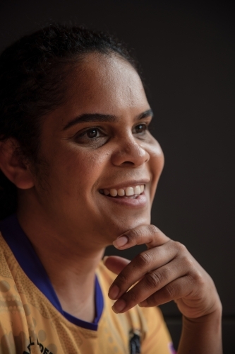 Close up portrait of Aboriginal woman - Australian Stock Image