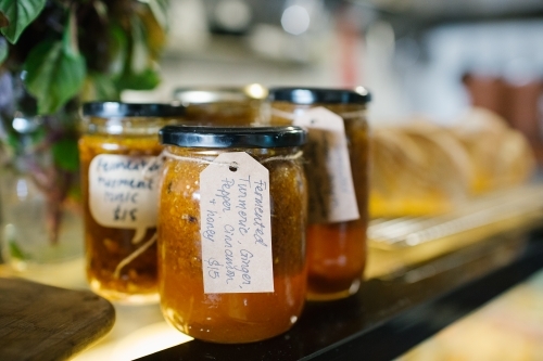 Close up shot of an organic drink in a jar - Australian Stock Image