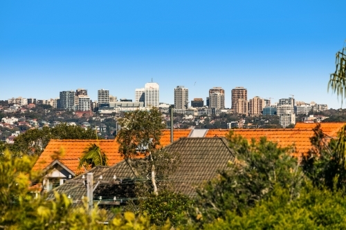 Close up shot of rooves and city view - Australian Stock Image