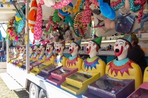 Clowns in sideshow alley - Australian Stock Image