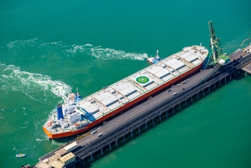 Coal ship docking at RG Tanna wharf, Gladstone, Queensland - Australian Stock Image