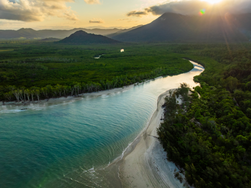 Coastal inlet and mountains on the Daintree Coast - Australian Stock Image