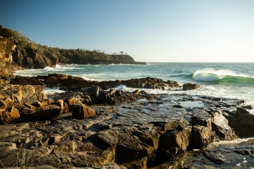 Coastal rocky beach scene at Noosa Heads - Australian Stock Image