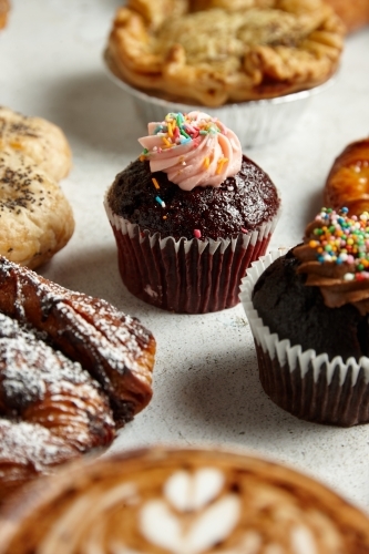 Coffee, cupcakes, pie and pastries - Australian Stock Image