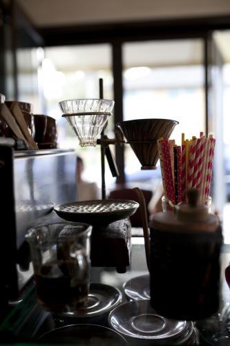 Coffee machine on counter at cafe detail - Australian Stock Image
