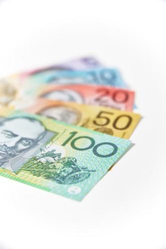 Collection of Australian banknotes arranged according to their denomination - Australian Stock Image