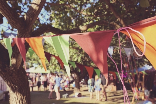 Colourful bunting at summer festival - Australian Stock Image