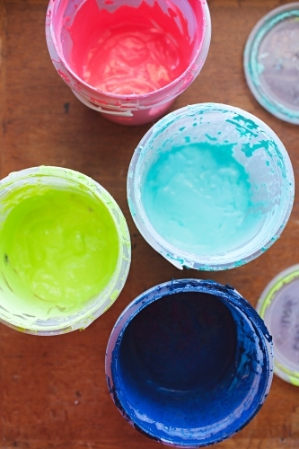 Colourful pots of ink / paint - Australian Stock Image