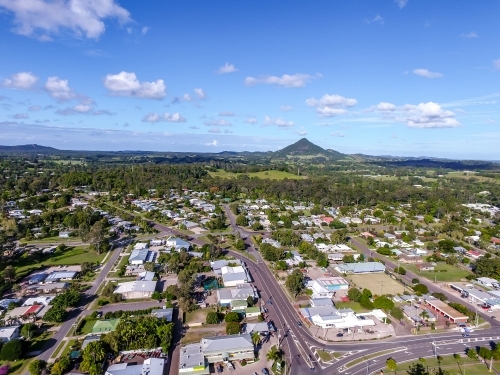 Cooroy town Aerial Photo in sunlight - Australian Stock Image