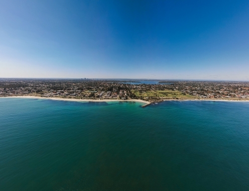 Cottesloe Beach and coastline in morning seen from air - Australian Stock Image