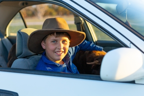 country kid in car