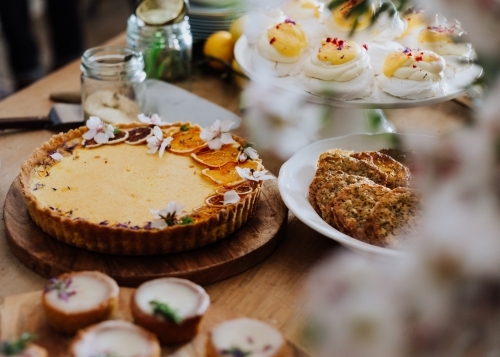 Country Table full of home made desserts - Australian Stock Image