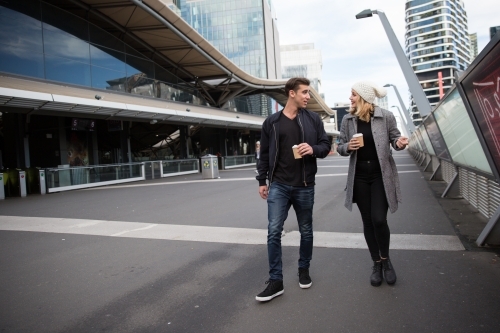 Couple Walking in Melbourne City - Australian Stock Image