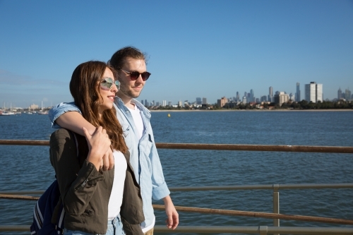 Couple Walking on St Kilda Pier - Australian Stock Image