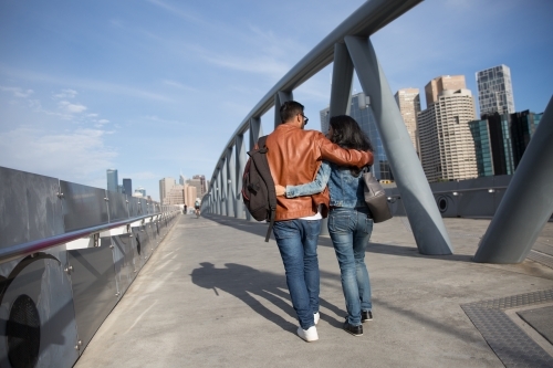 Couple Walking to Melbourne City - Australian Stock Image